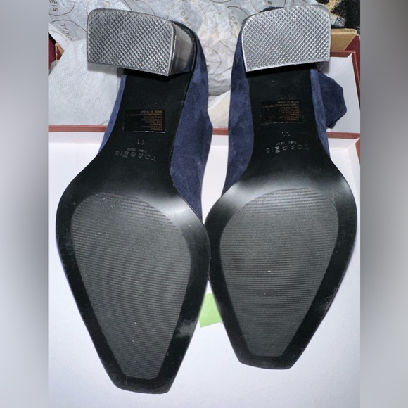 Beautifully made Ankle Boot, 4” heel, faux suede, metallic accents at the toe. - Picture 13 of 13